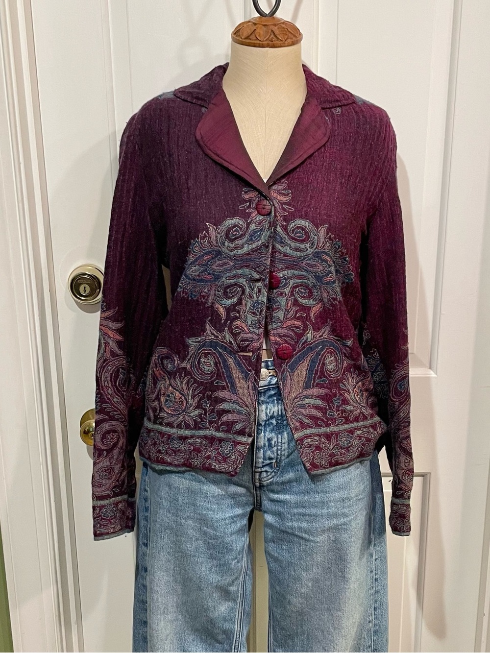 Vintage 90s Coldwater Creek Purple Floral Button Up Knit Blazer
